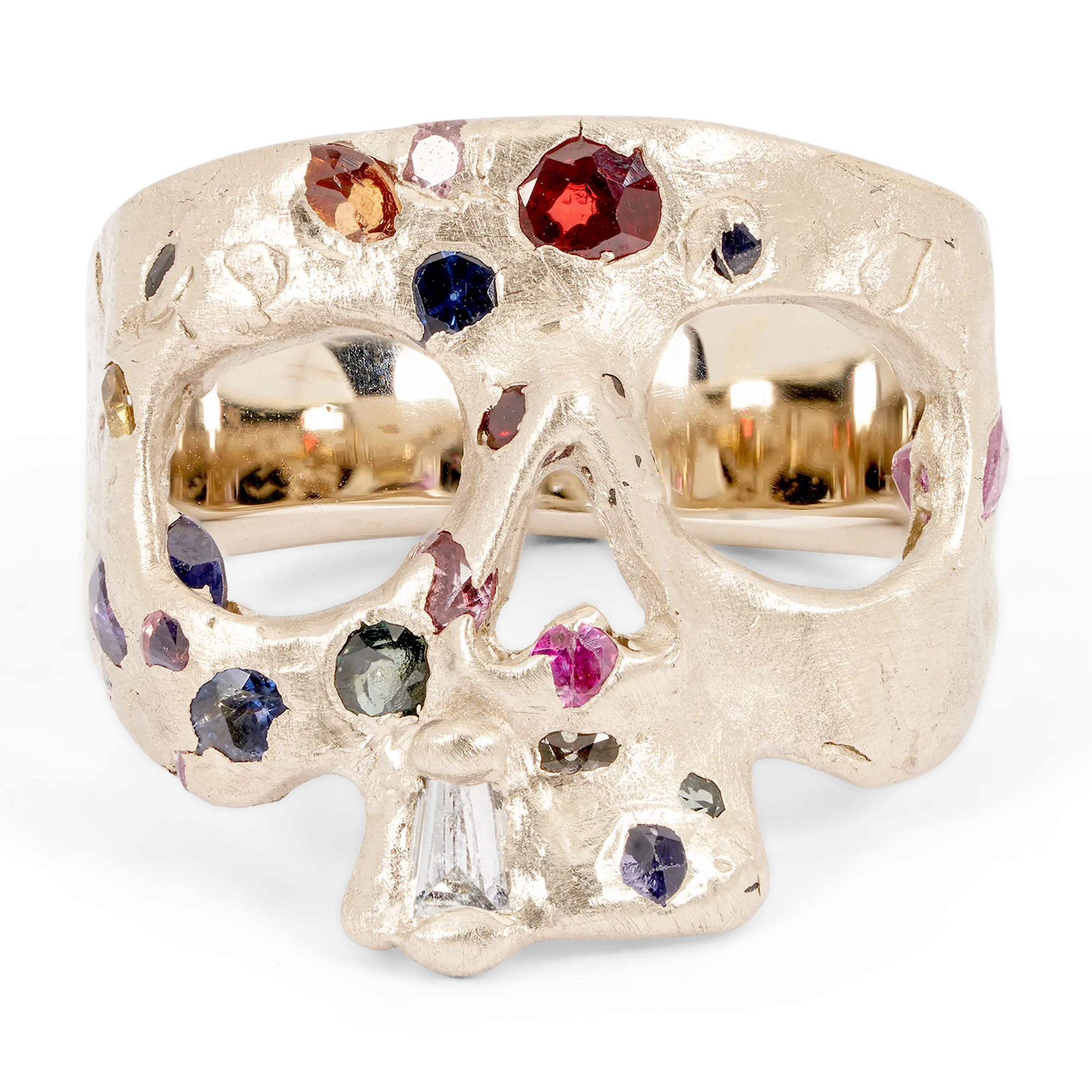 Extra Small Rainbow Confetti Skull Ring in White - Made to Order