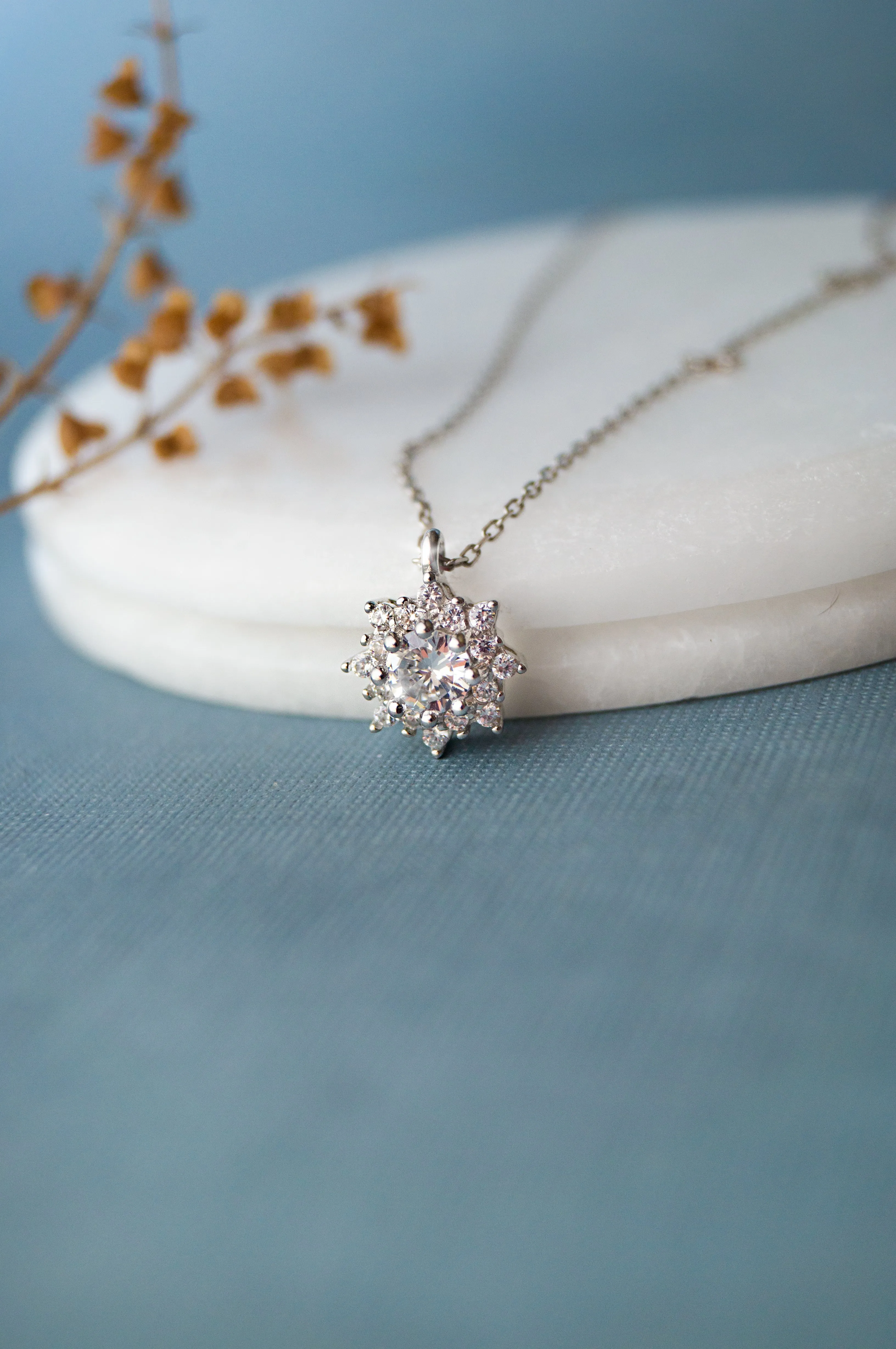 Floral Solitaire Sterling Silver Pendant Set