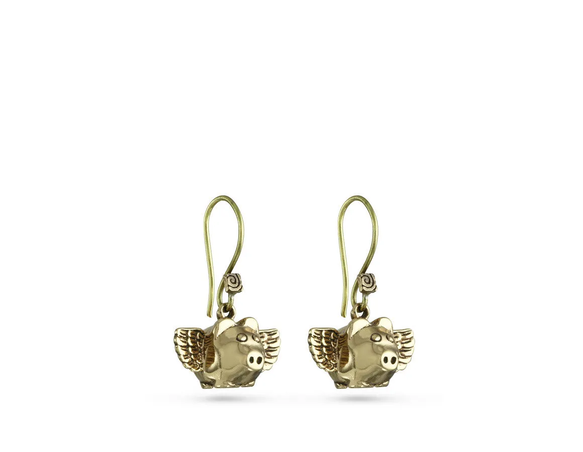 Flying Pig Earrings - Bronze