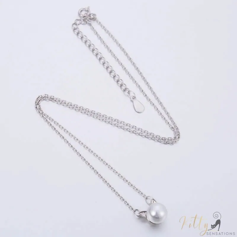 Freshwater Pearl Cat Necklace in Solid 925 Sterling Silver