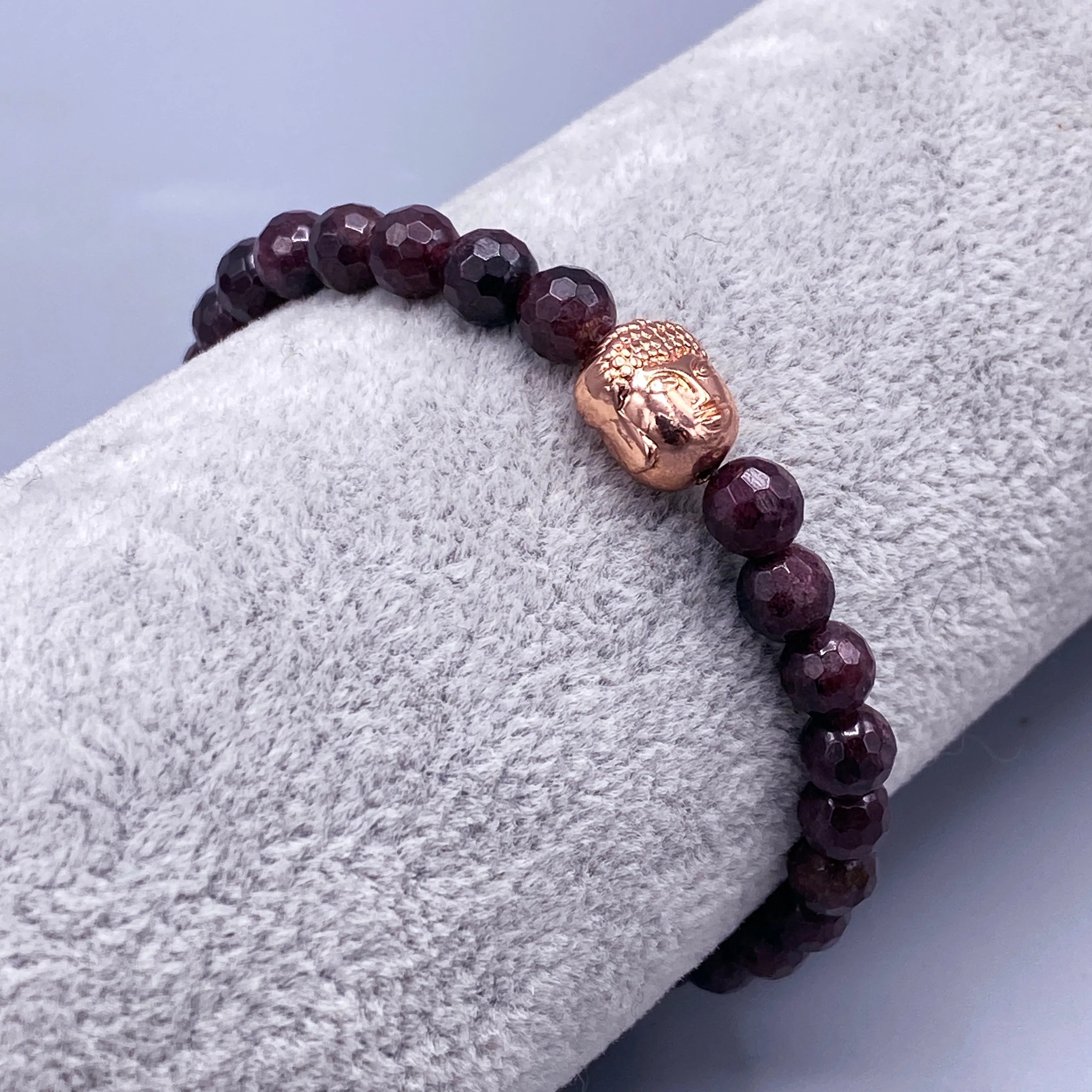 Garnet and Hematite Buddha Beaded Stretch Bracelet