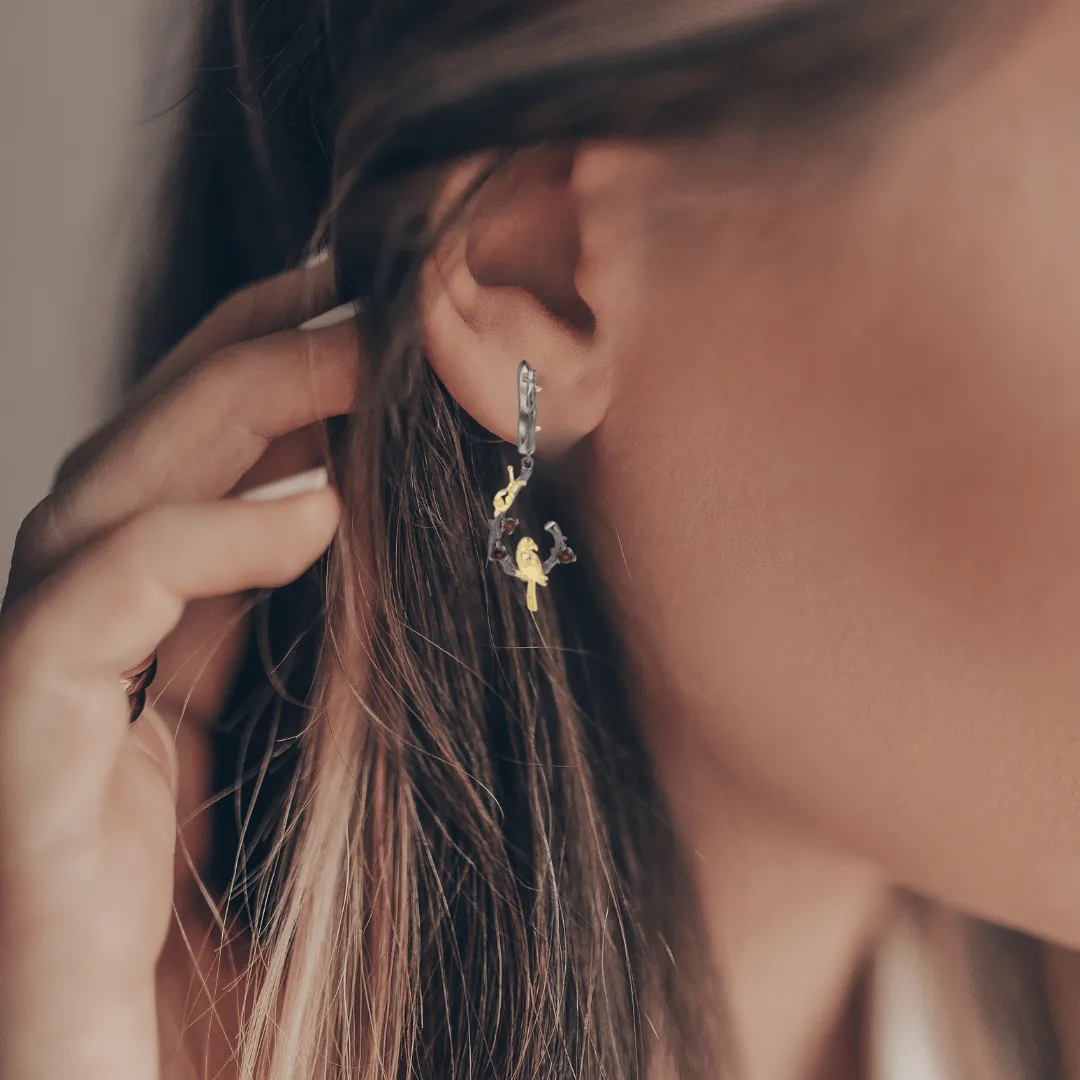 Garnet Dangling Bird Earrings