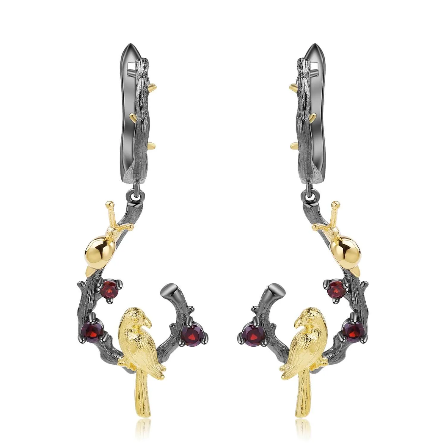 Garnet Dangling Bird Earrings