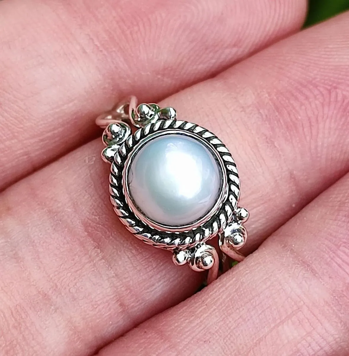 Genuine Fresh Water Pearl handmade Elegant Ring 925 Sterling Solid Silver Jewelry