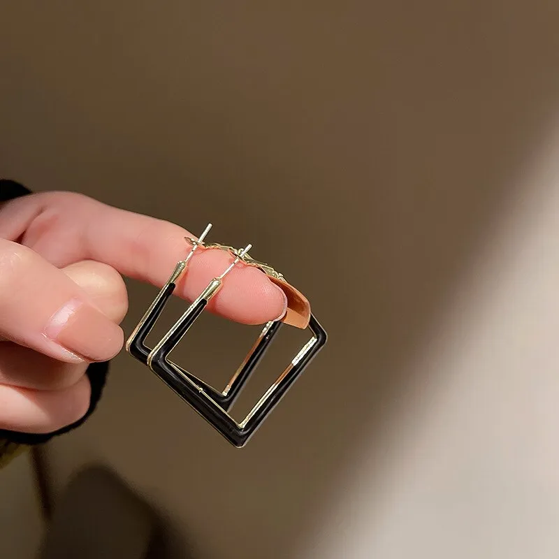 Geometric Rhombus Enamel Hoop Earrings