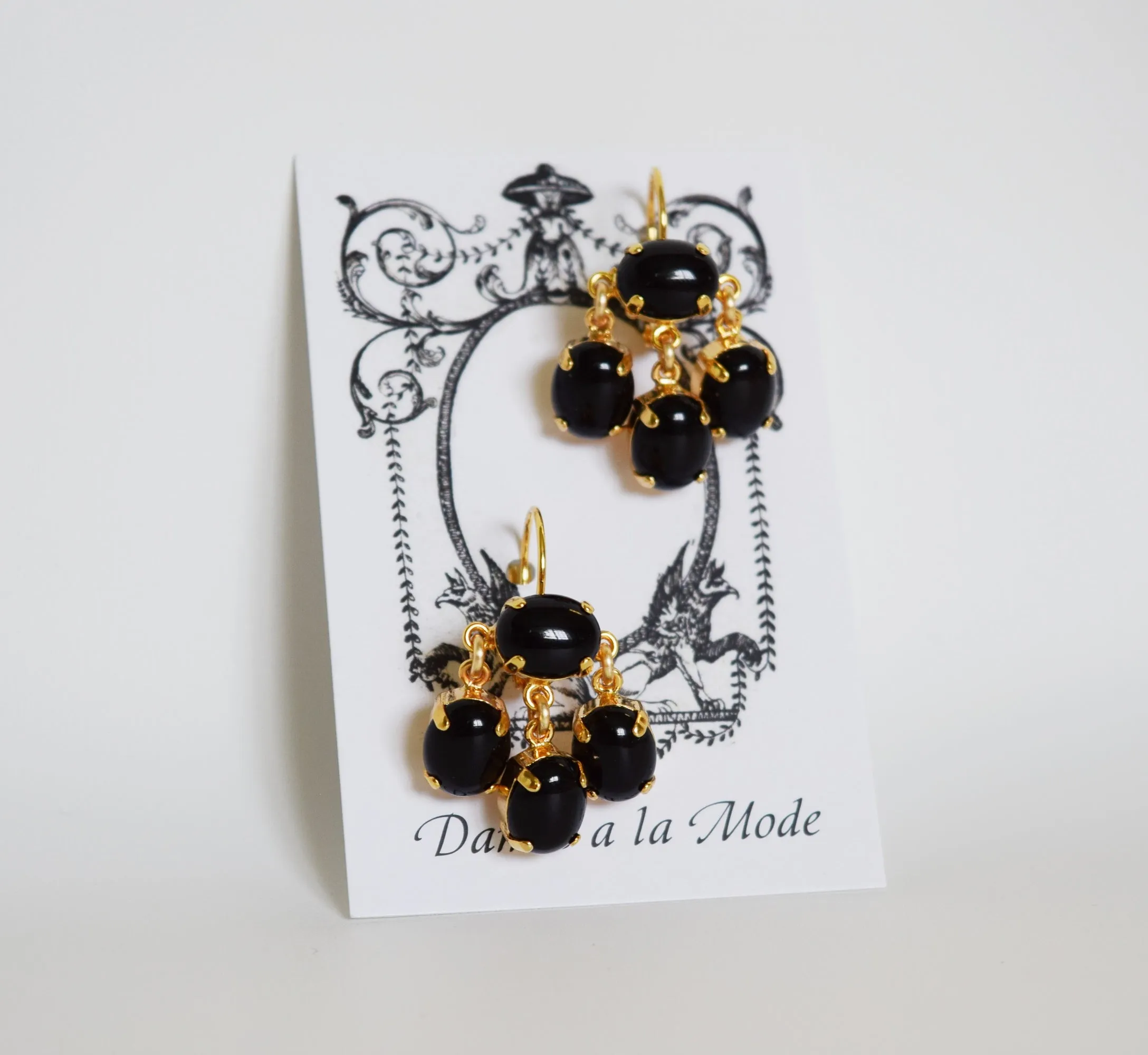 Girandole Earrings - Small Oval Onyx