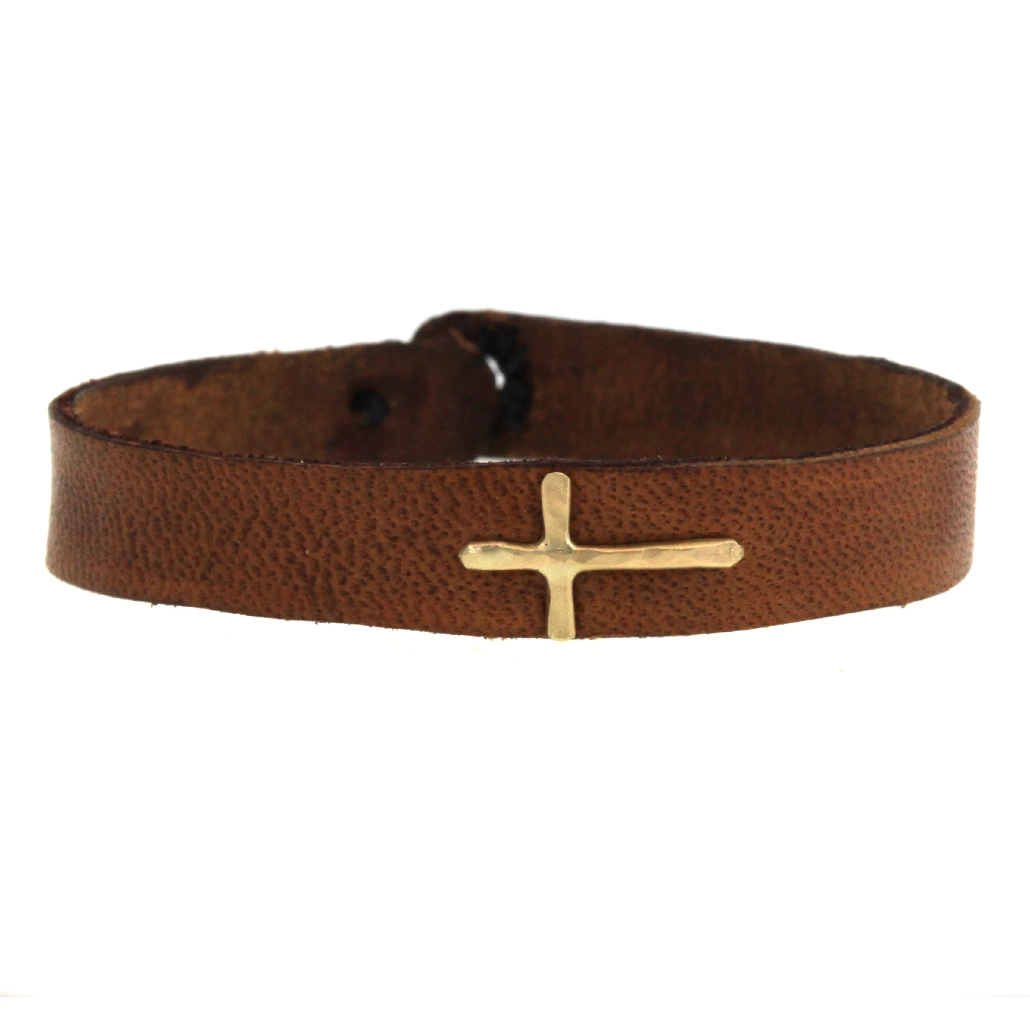 Gold Cross Leather Bracelet