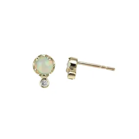 Gold Opal & Diamond Stud Earrings