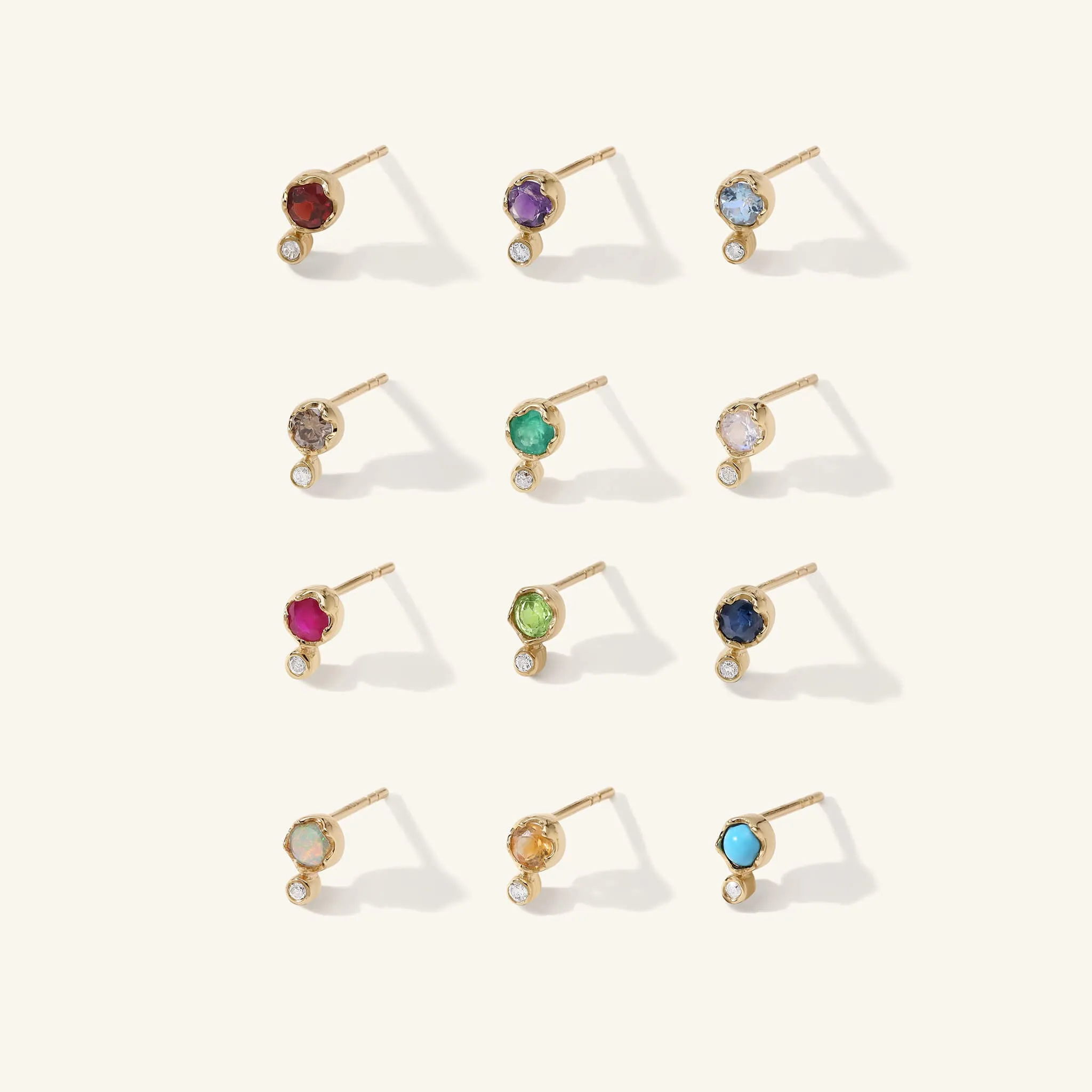 Gold Opal & Diamond Stud Earrings