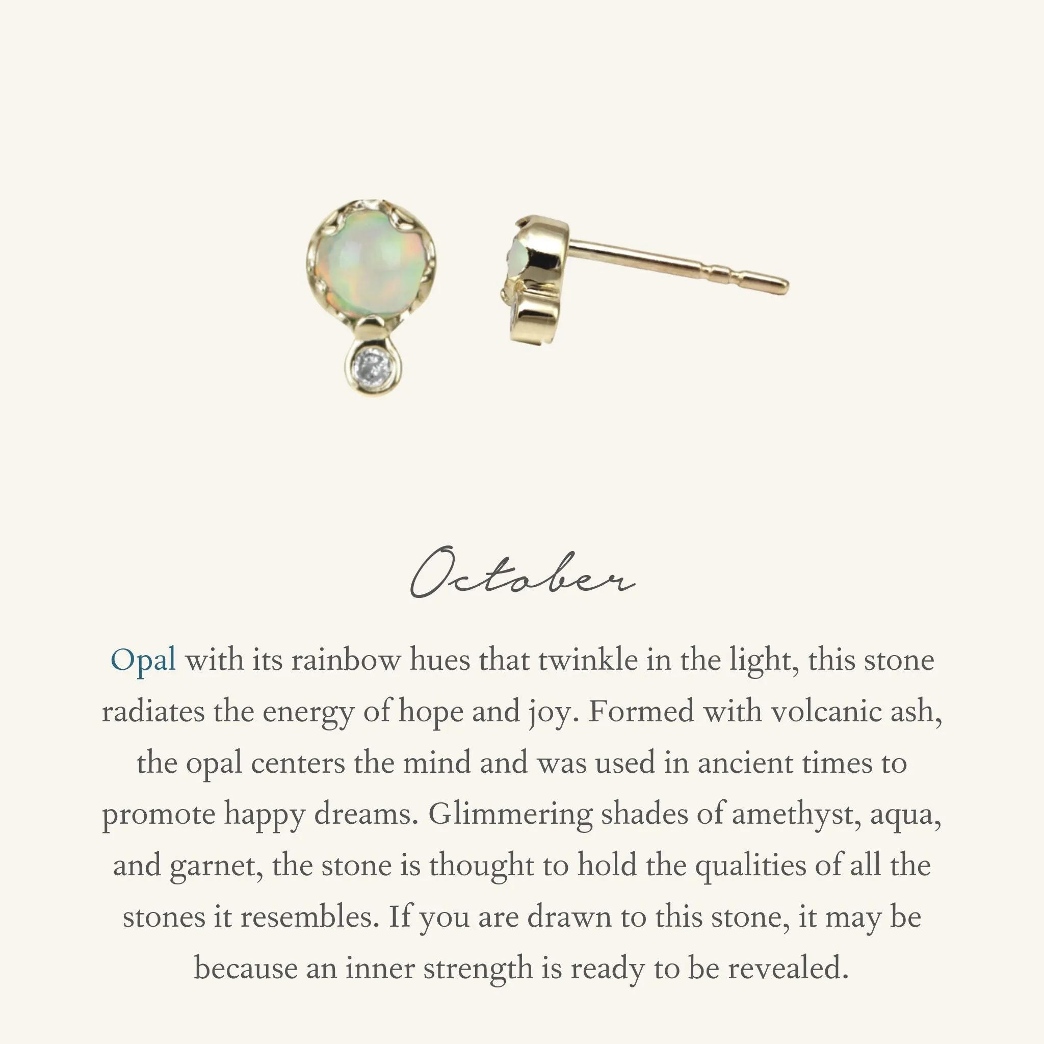 Gold Opal & Diamond Stud Earrings