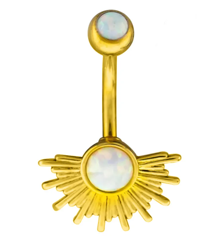 Gold PVD Sunburst White Opalite Stainless Steel Belly Button Ring