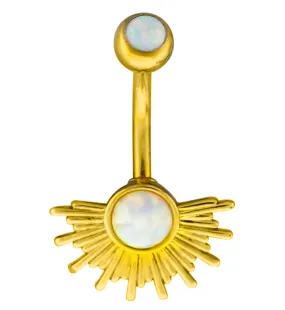 Gold PVD Sunburst White Opalite Stainless Steel Belly Button Ring