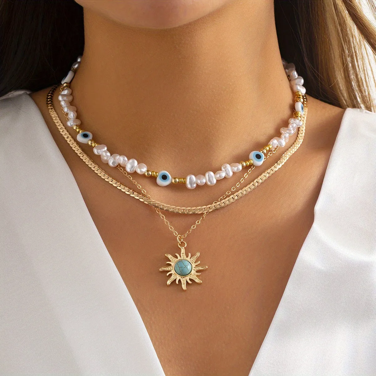 Gorgeous Boho Celestial Sun Flower Beaded Necklace Set - Perfect for Vintage Style & Holiday Parties!