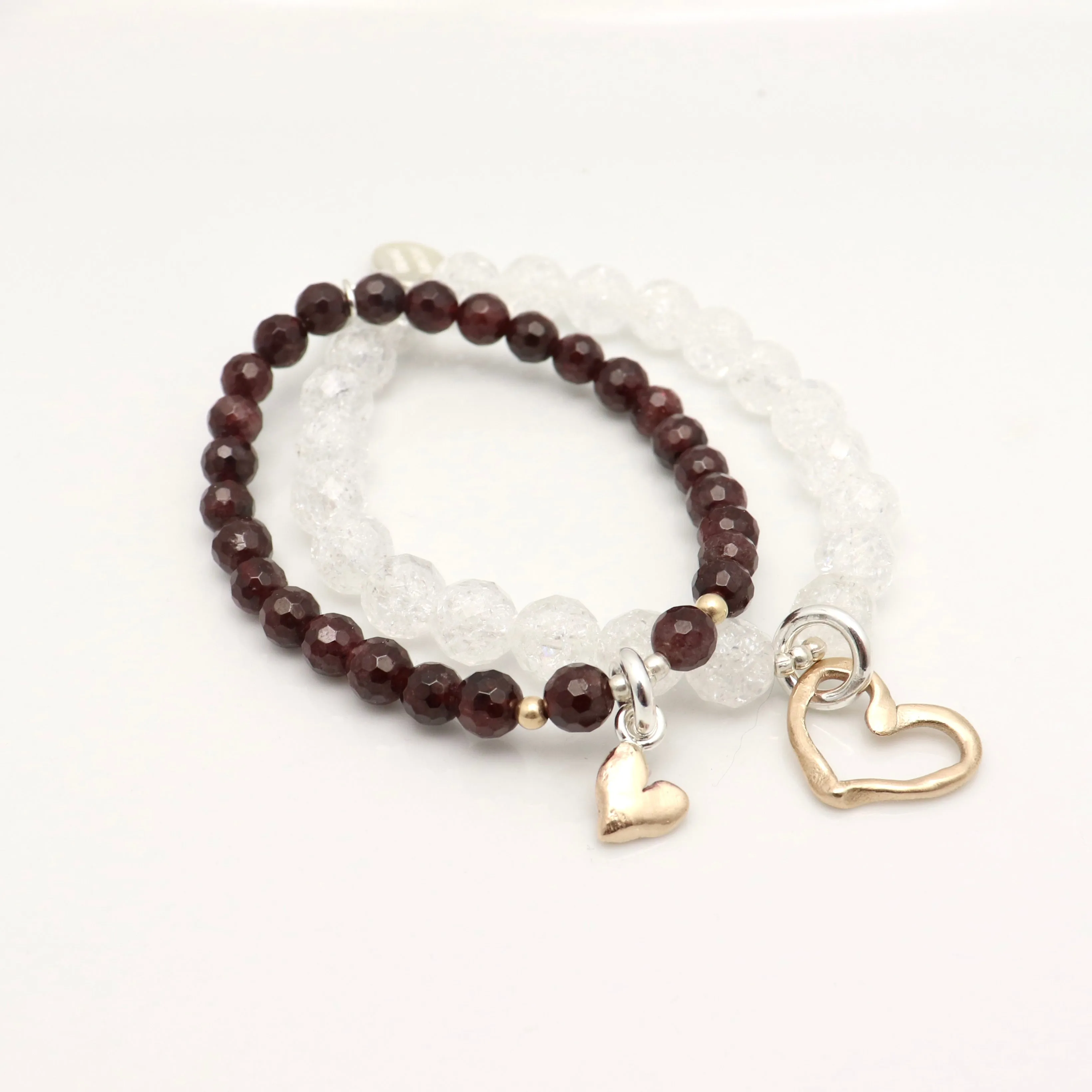 HEART Collection:  Cracked Quartz & Bronze Open Heart Stretch Bracelet