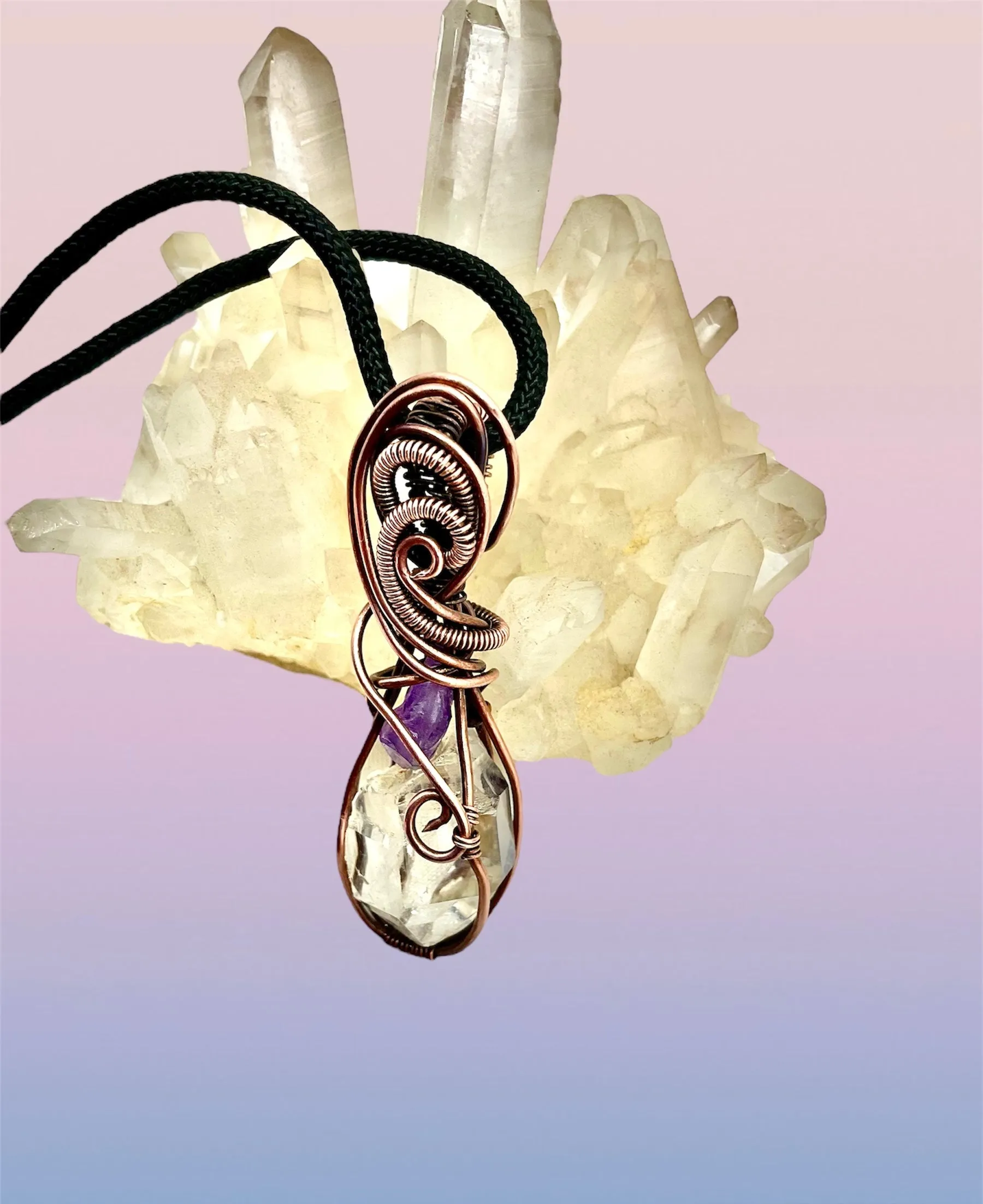 Herkimer Diamond with Amethyst Accent Pendant