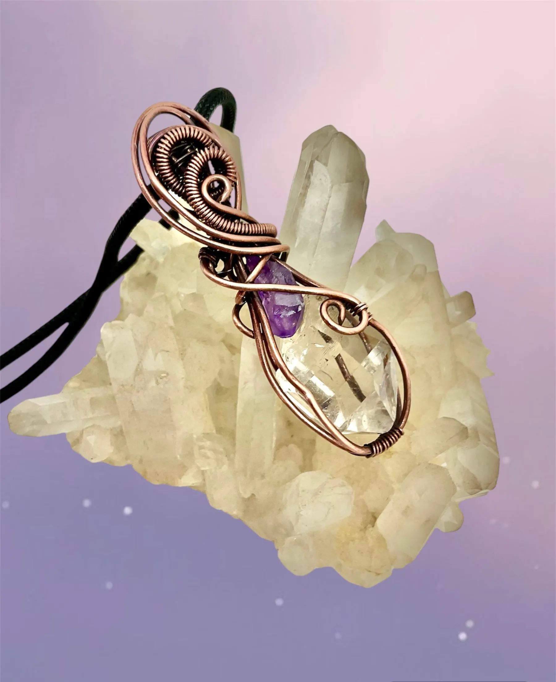 Herkimer Diamond with Amethyst Accent Pendant