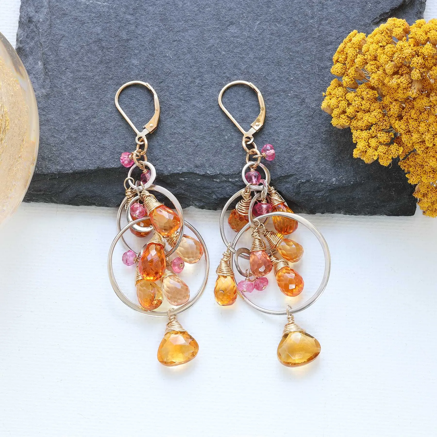 Icelandic Poppies - Padparadscha Sapphire Statement Earrings