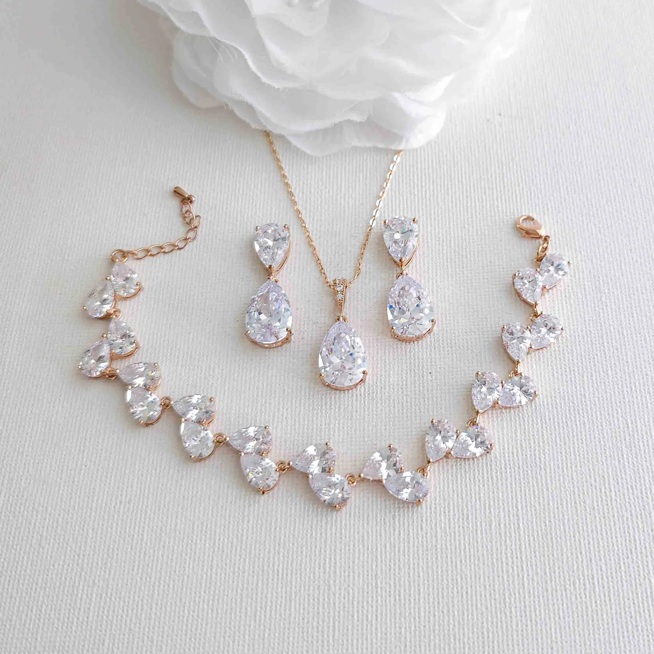 Jewelry Set in Gold with CZ Teardrops-Clara