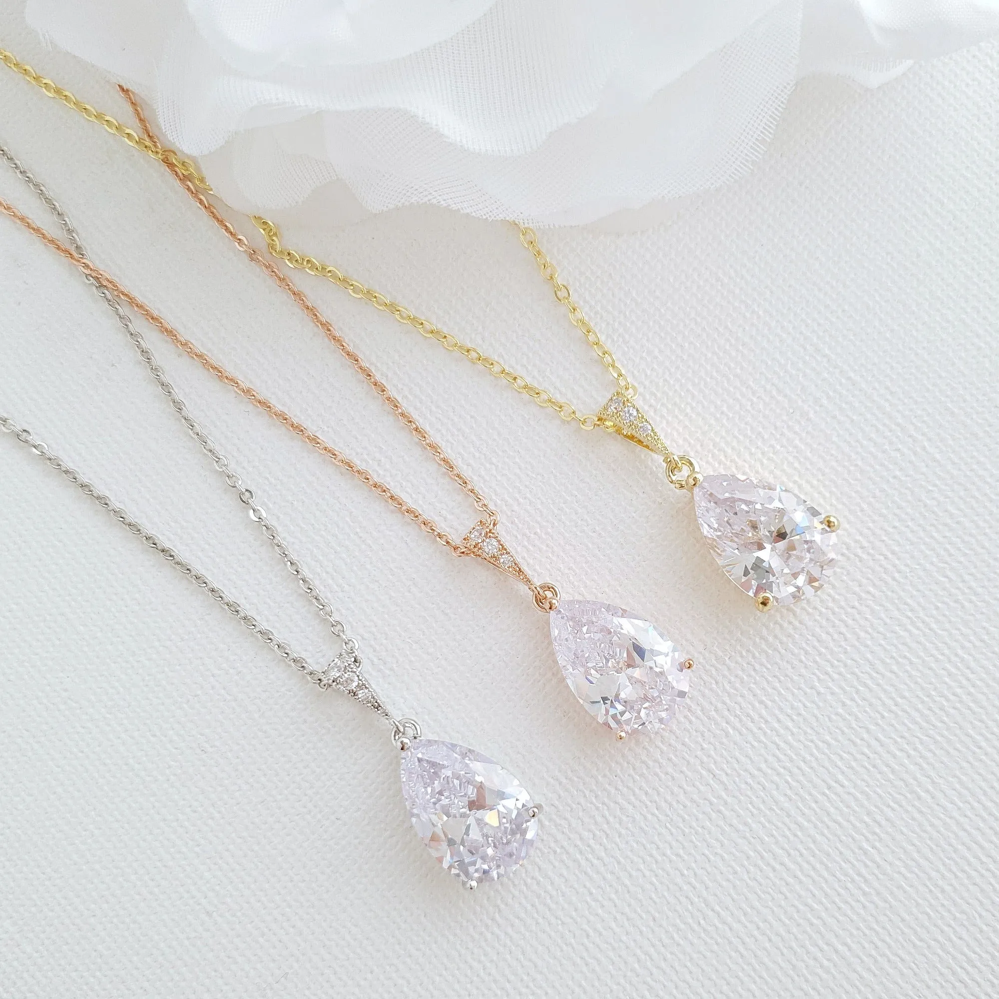 Jewelry Set in Gold with CZ Teardrops-Clara