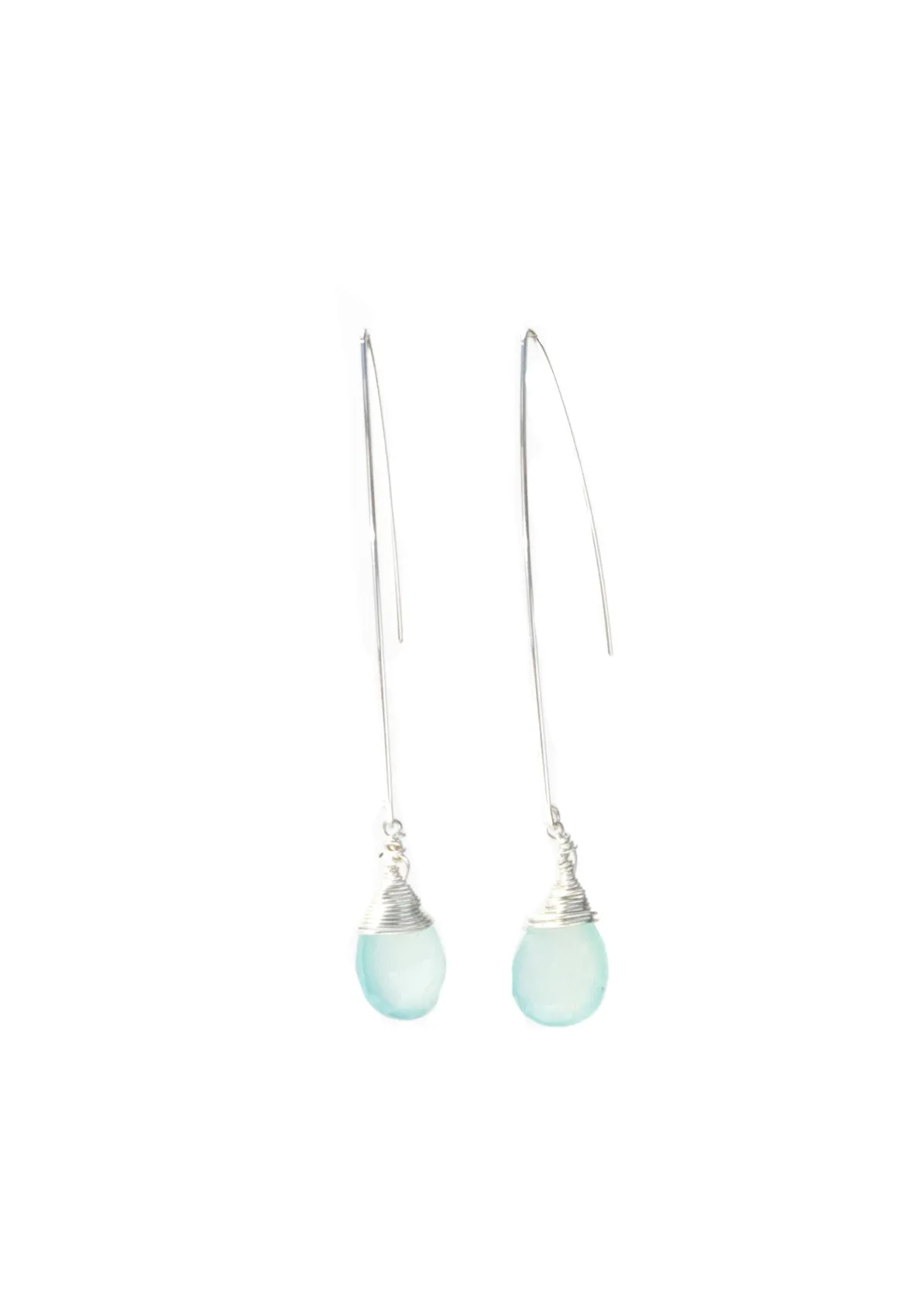 Jill Long Wire Drop Earrings in Chalcedony