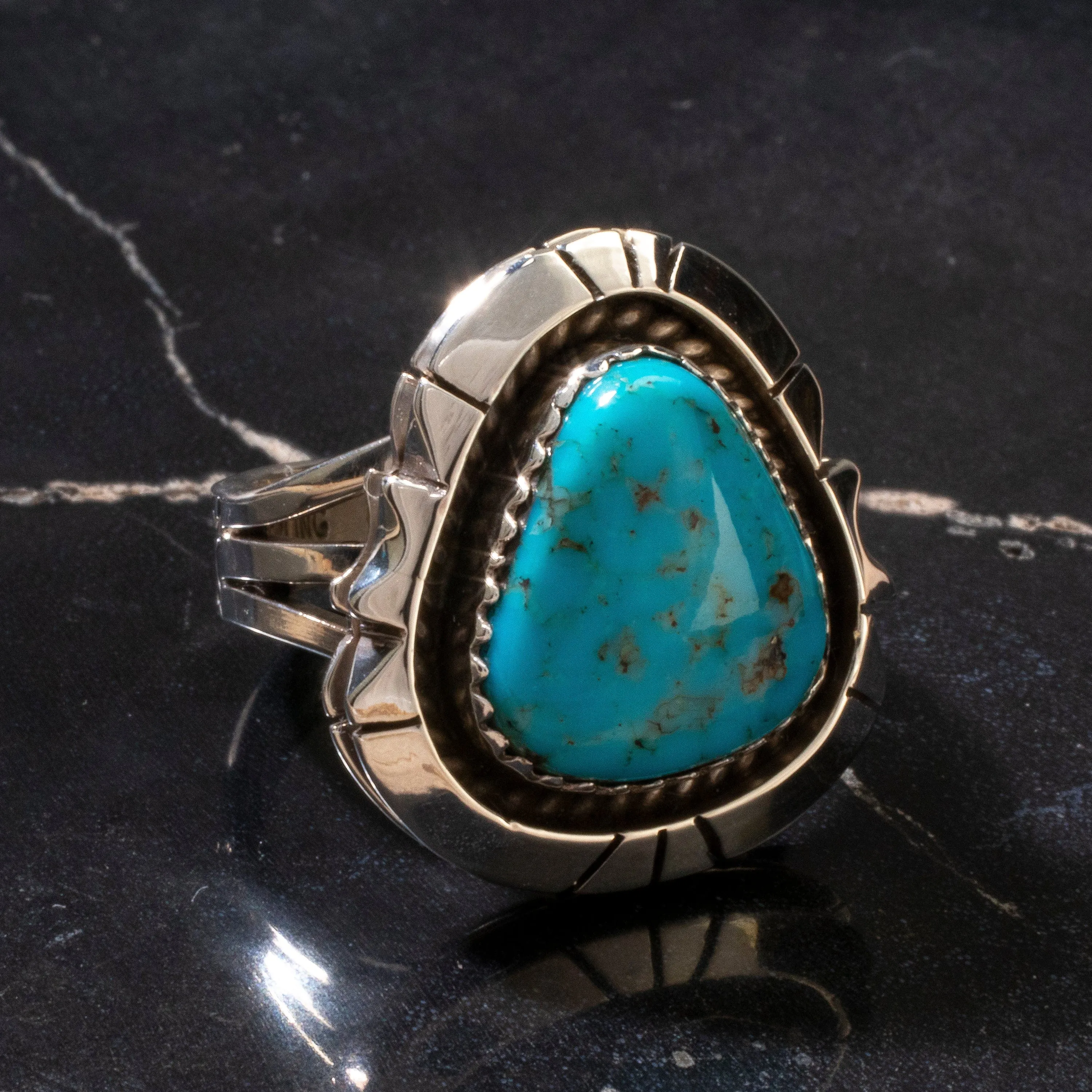 Joe Piaso Jr. Sleeping Beauty Turquoise Navajo USA Native American Made 925 Sterling Silver Ring