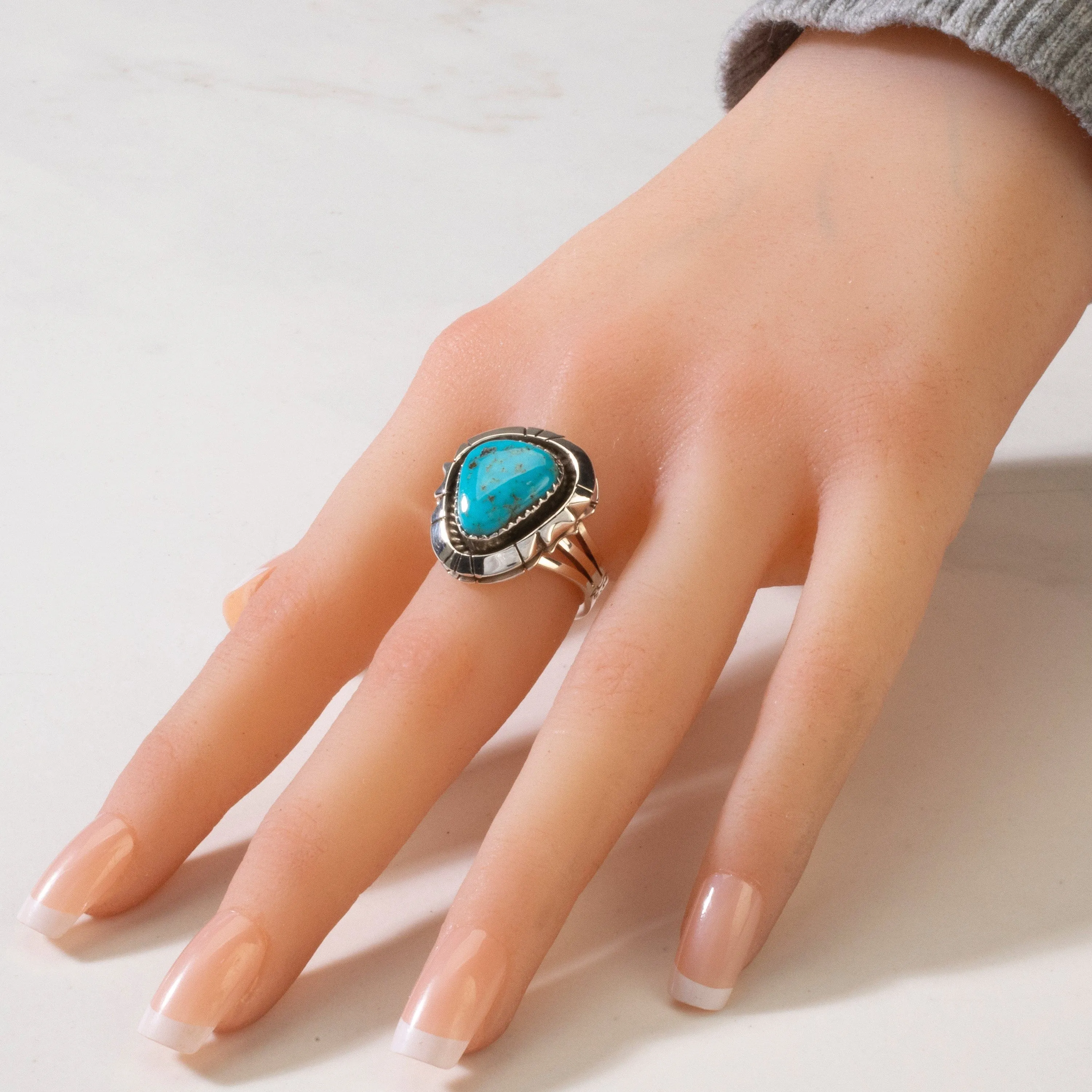 Joe Piaso Jr. Sleeping Beauty Turquoise Navajo USA Native American Made 925 Sterling Silver Ring