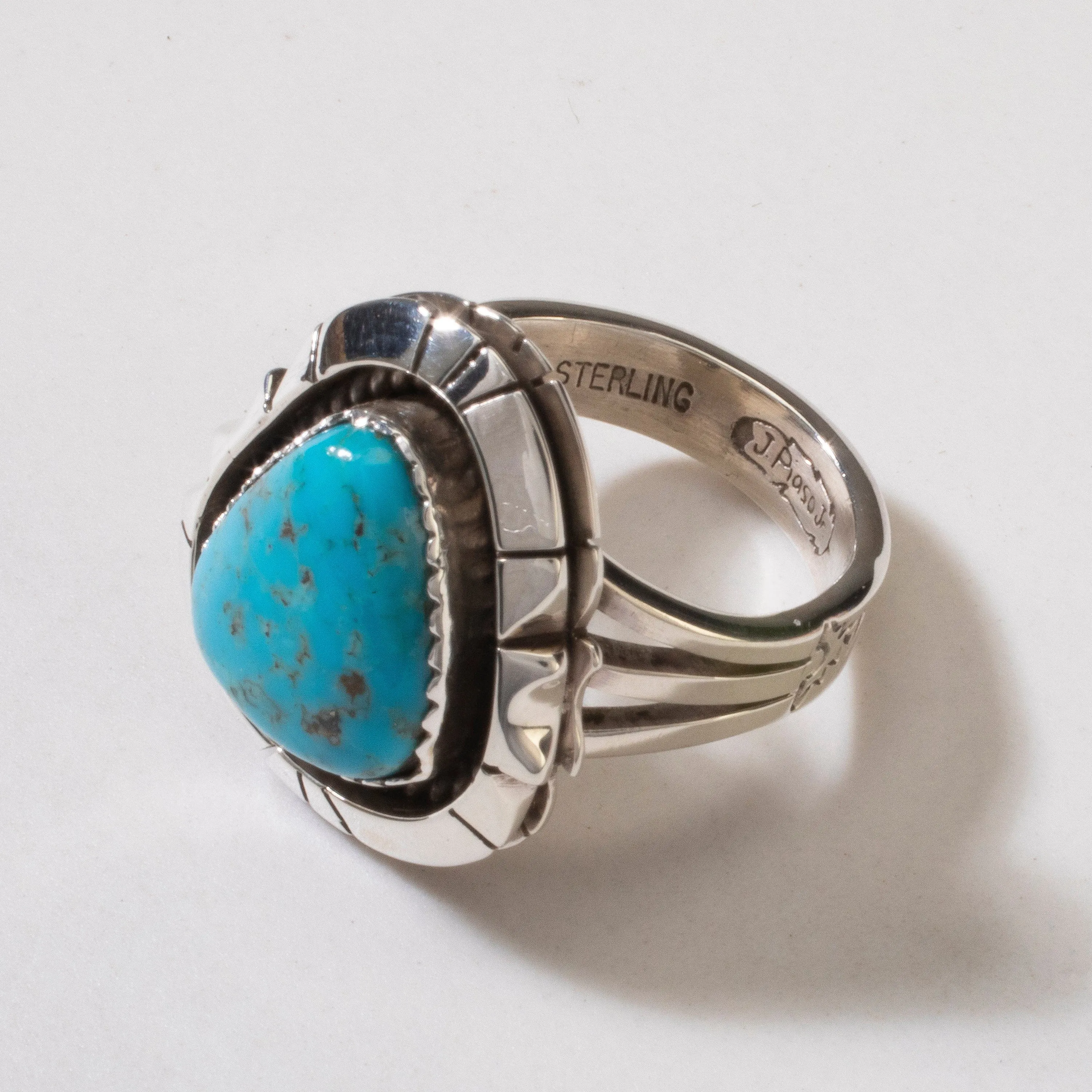 Joe Piaso Jr. Sleeping Beauty Turquoise Navajo USA Native American Made 925 Sterling Silver Ring