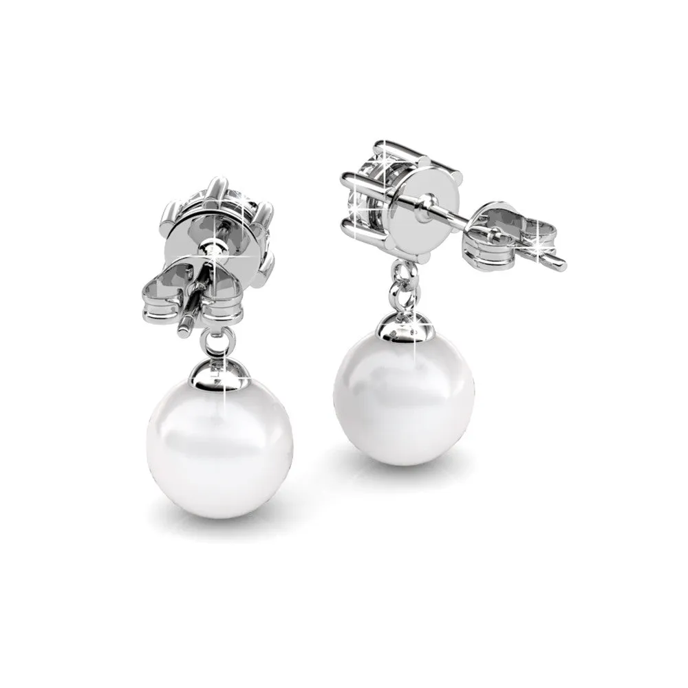 June Radiant 18k White Gold Pearl Drop Earrings with Swarovski Crystals