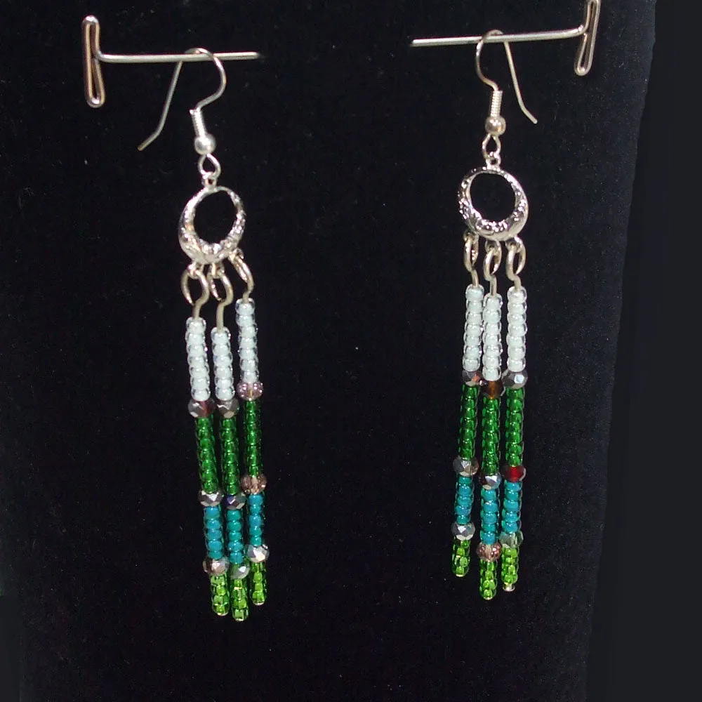 Kalabia, Long Dangle, Beaded Ear Wire Earrings