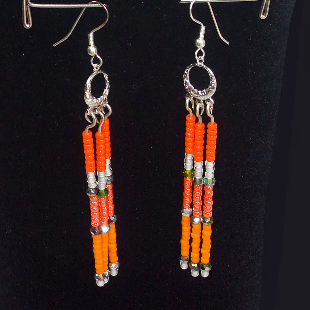 Kalabia, Long Dangle, Beaded Ear Wire Earrings