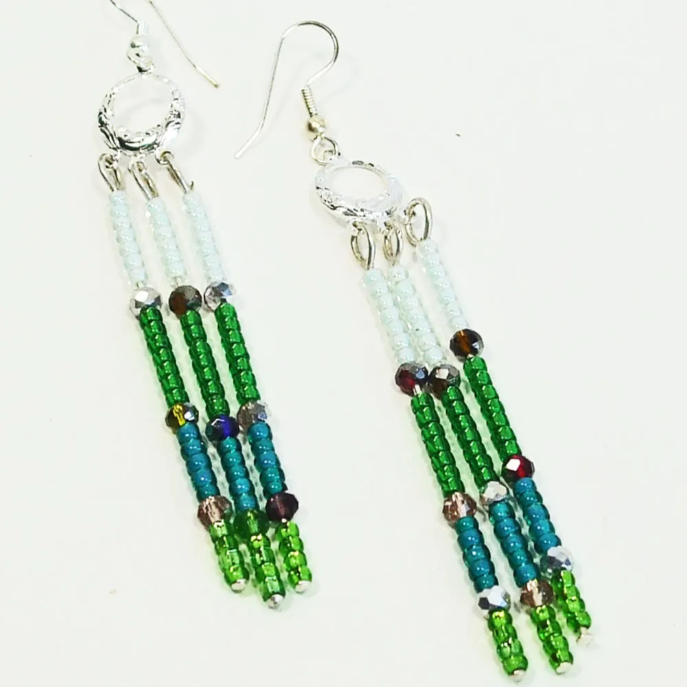 Kalabia, Long Dangle, Beaded Ear Wire Earrings