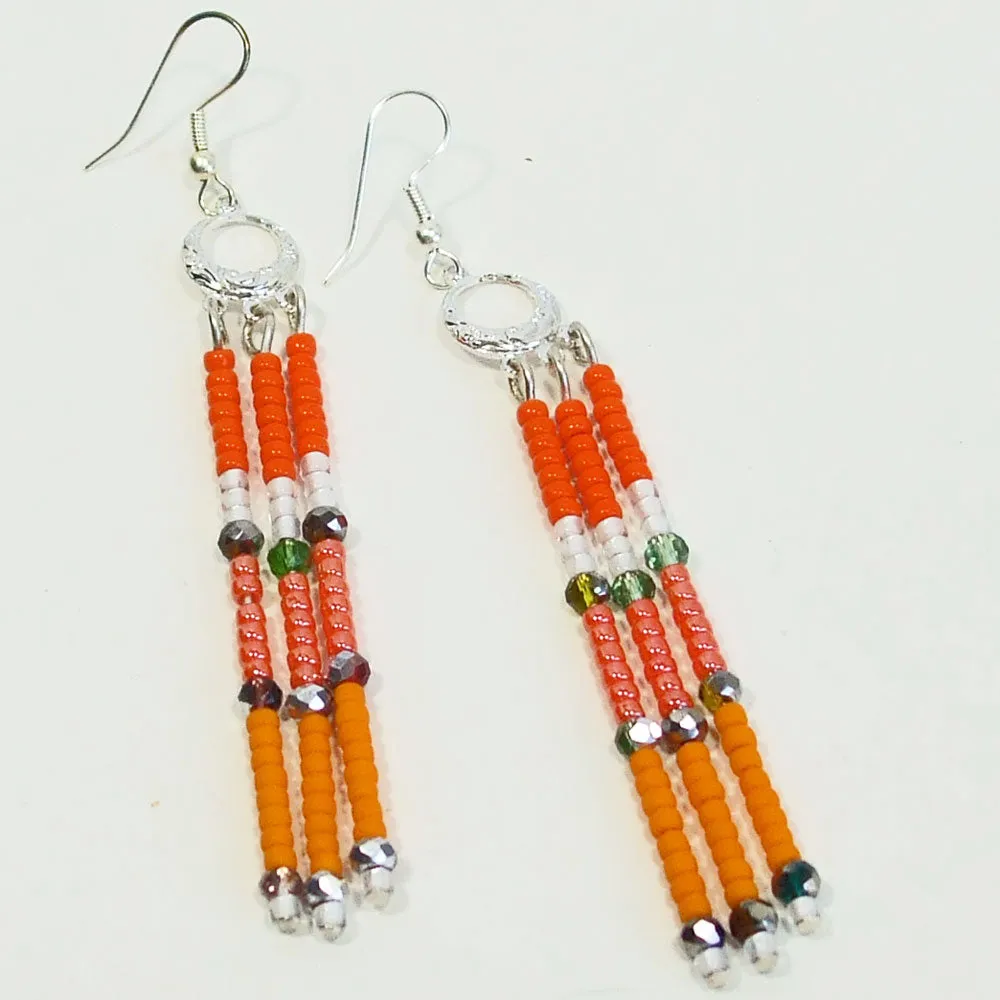 Kalabia, Long Dangle, Beaded Ear Wire Earrings