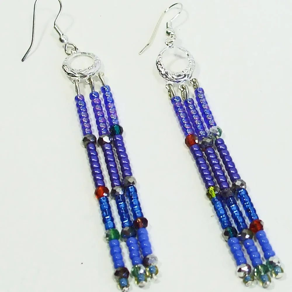 Kalabia, Long Dangle, Beaded Ear Wire Earrings