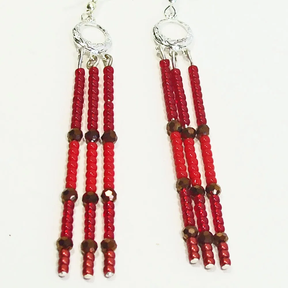 Kalabia, Long Dangle, Beaded Ear Wire Earrings