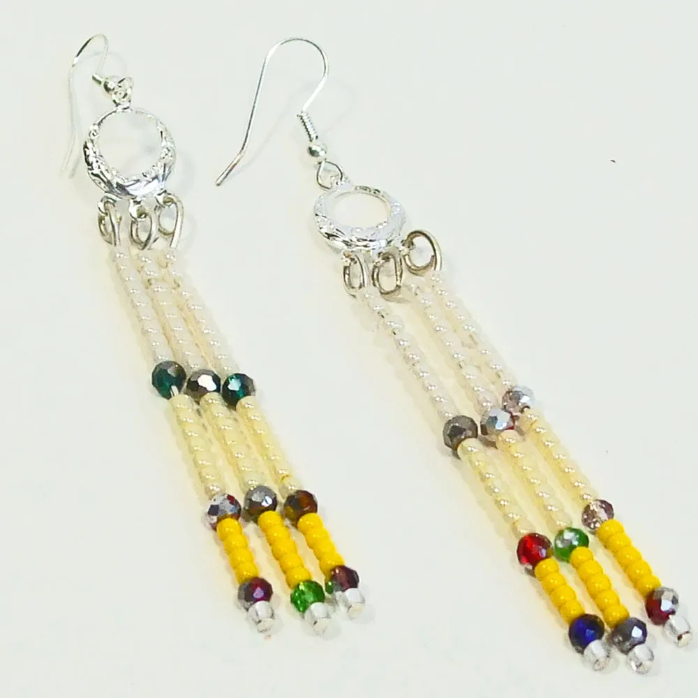 Kalabia, Long Dangle, Beaded Ear Wire Earrings