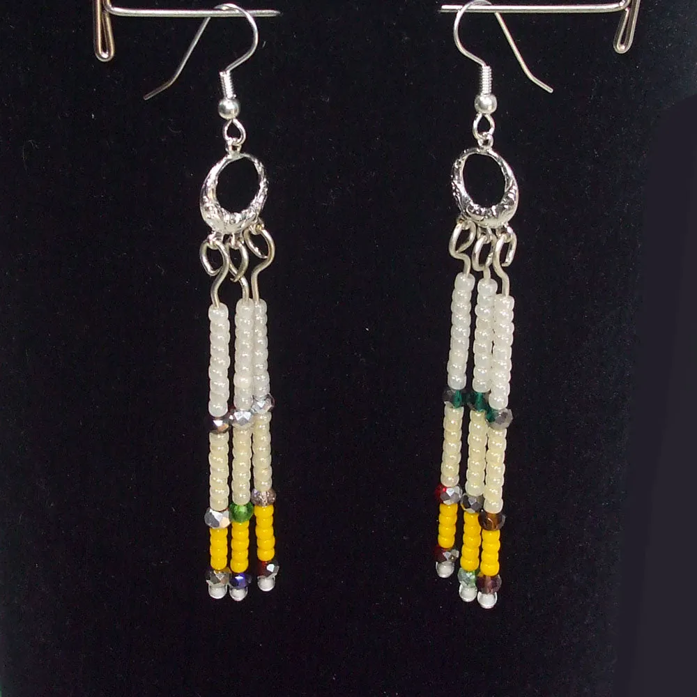 Kalabia, Long Dangle, Beaded Ear Wire Earrings