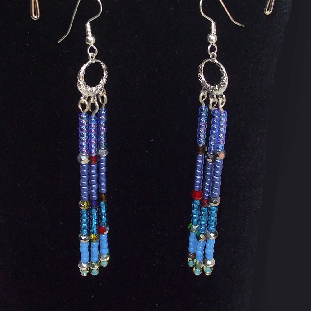 Kalabia, Long Dangle, Beaded Ear Wire Earrings