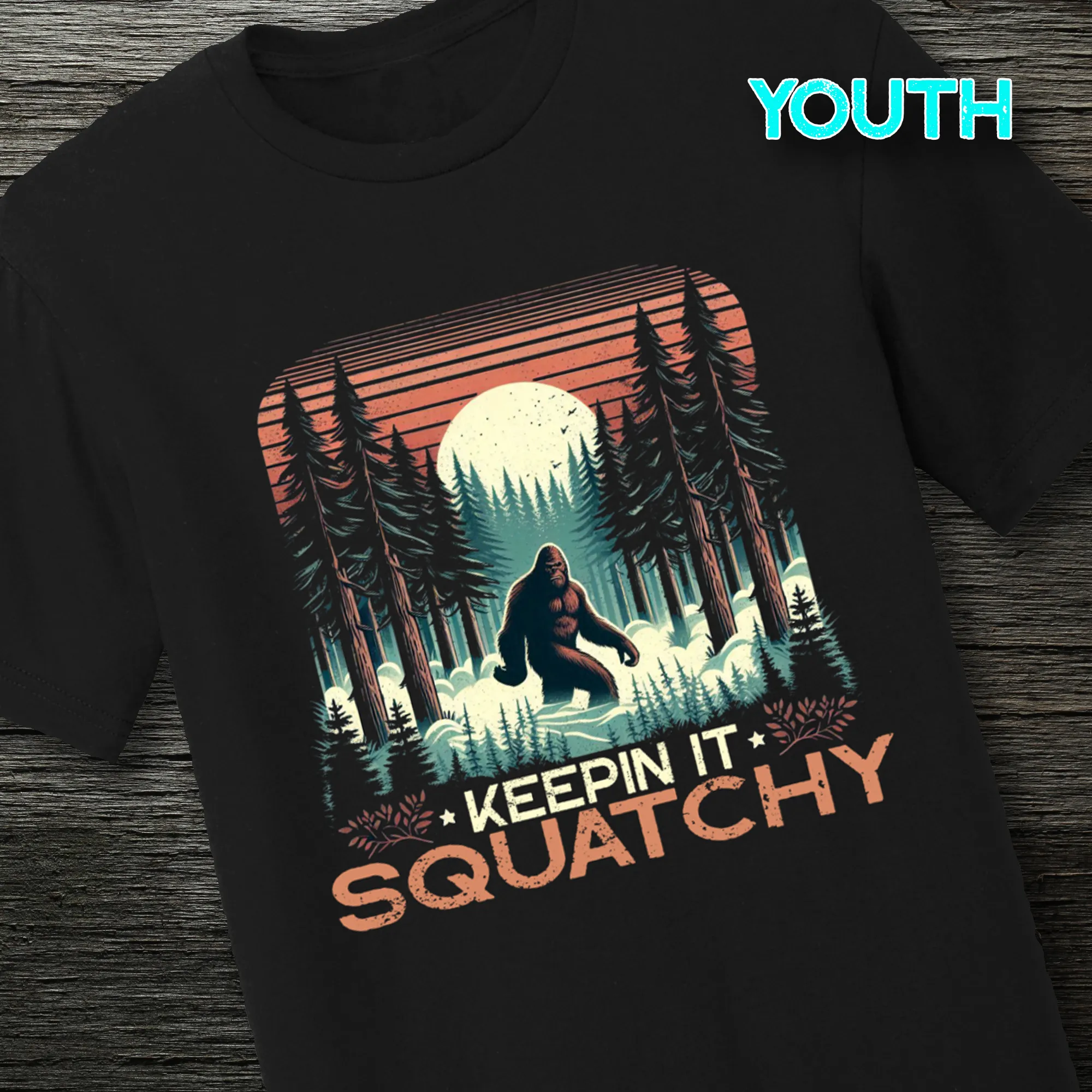 Keepin' It Squatchy Retro Bigfoot Tee for Youth & Toddlers - 100% Ring Spun Cotton"