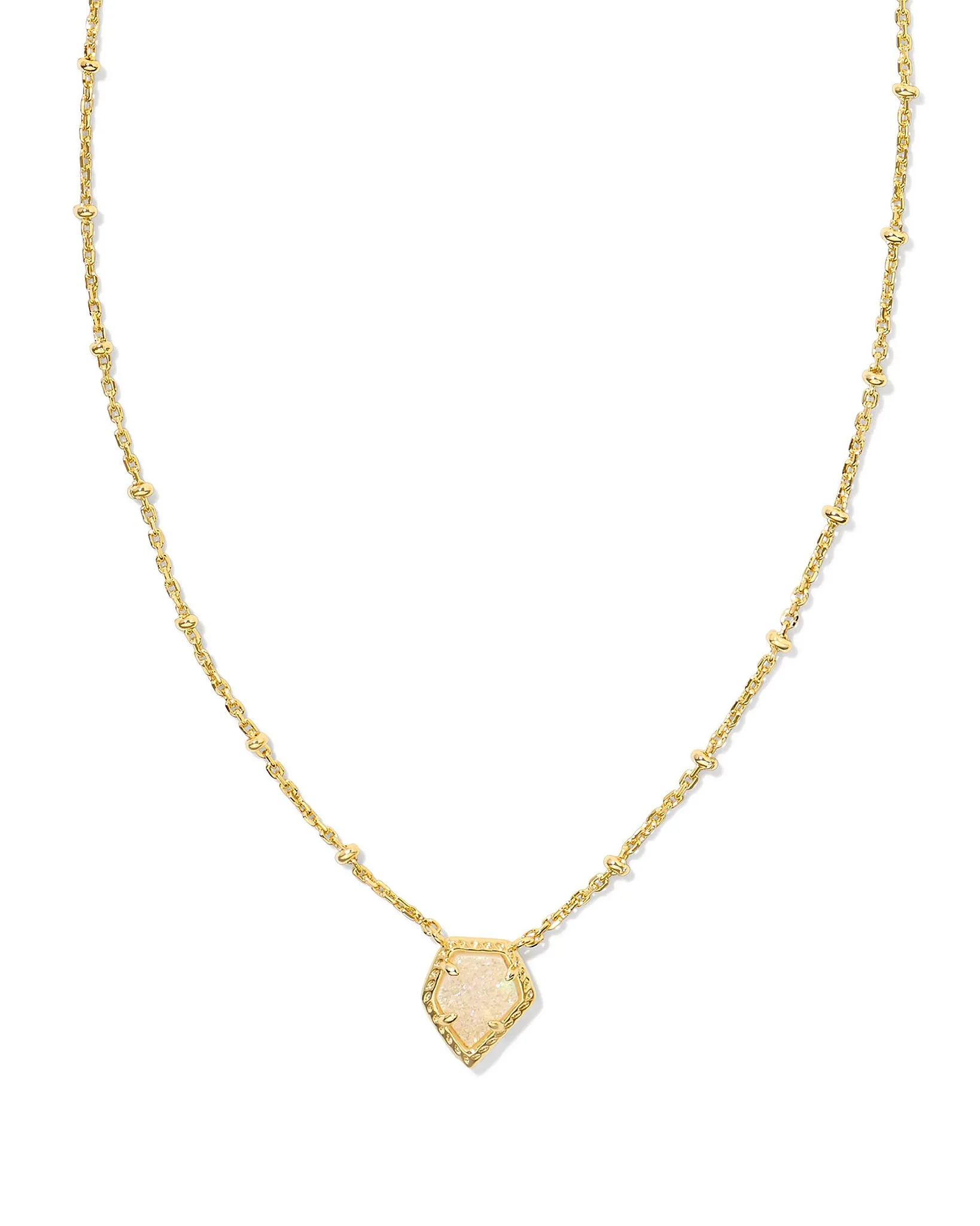 Kendra Scott Tessa Framed Satellite Chain Pendant Necklace in Iridescent Drusy and Gold Plated