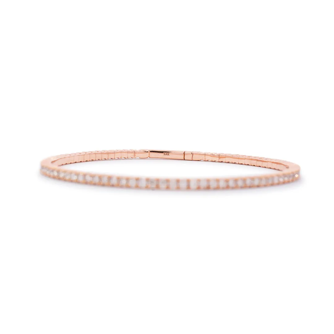 Ladies 18K Rose Gold Natural Diamonds Flexible Tennis Bracelet 2.33 CTW