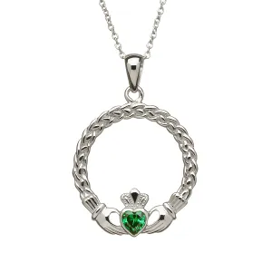 Large Claddagh with Green Heart Pendant