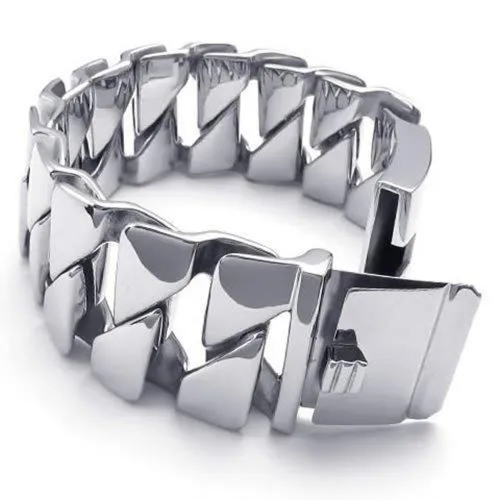 Large Heavy Wide Stainless Steel Biker Men Bangle Bracelet, Color Silver