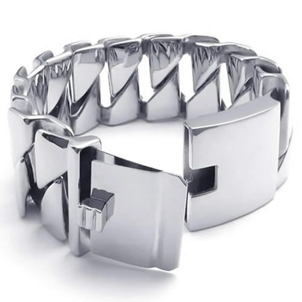 Large Heavy Wide Stainless Steel Biker Men Bangle Bracelet, Color Silver