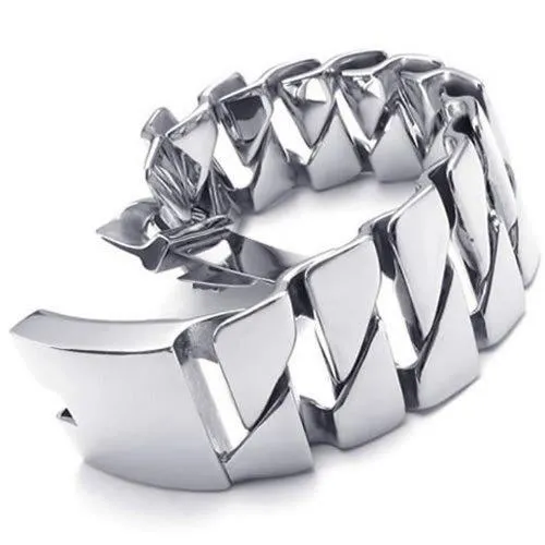 Large Heavy Wide Stainless Steel Biker Men Bangle Bracelet, Color Silver