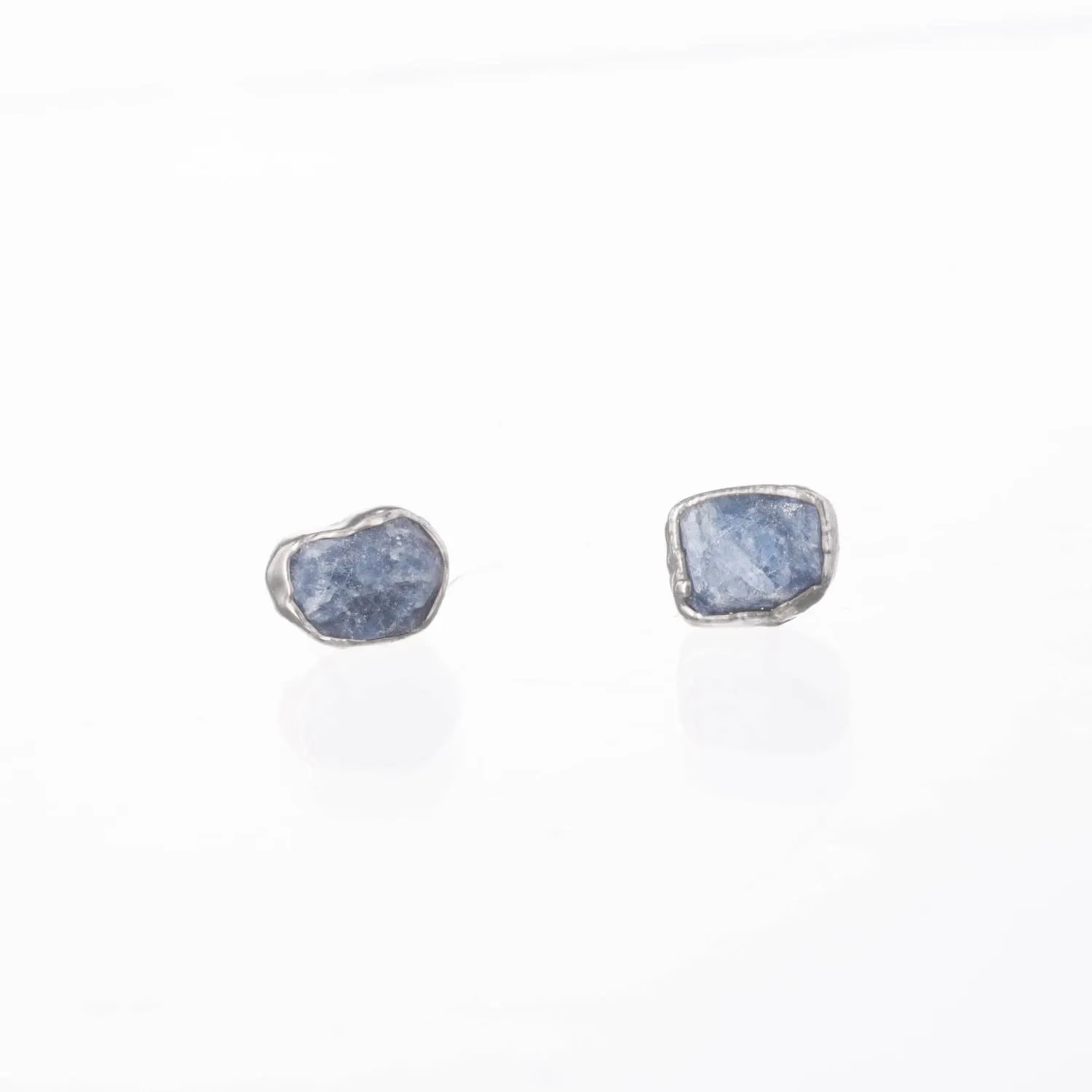 Large Raw Sapphire Stud Earrings in Sterling Silver