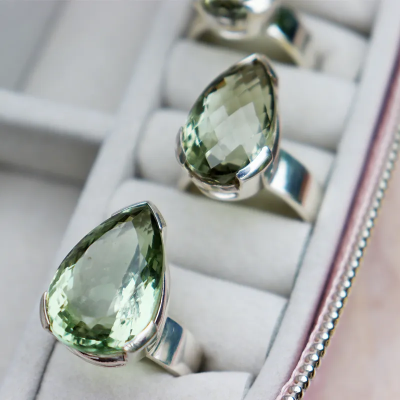 Lave Green Amethyst Teardrop Ring