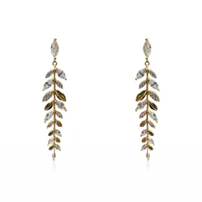 Leaf Drop Earrings With High Quality CZ Stones & Gold Finish (Nickel & Lead Free)