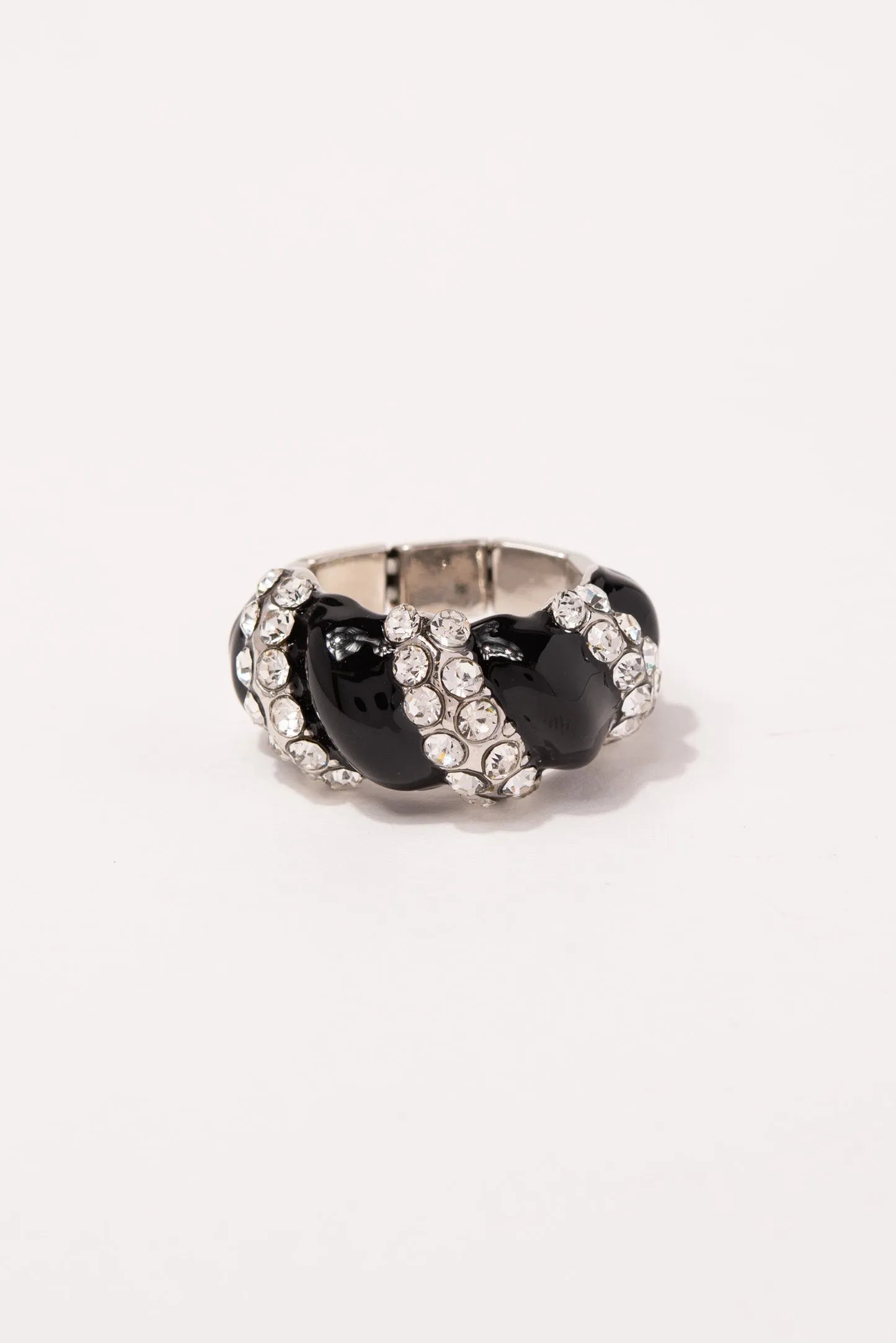 Leah Crystal Enamel Twist Band Stretch Ring - Black