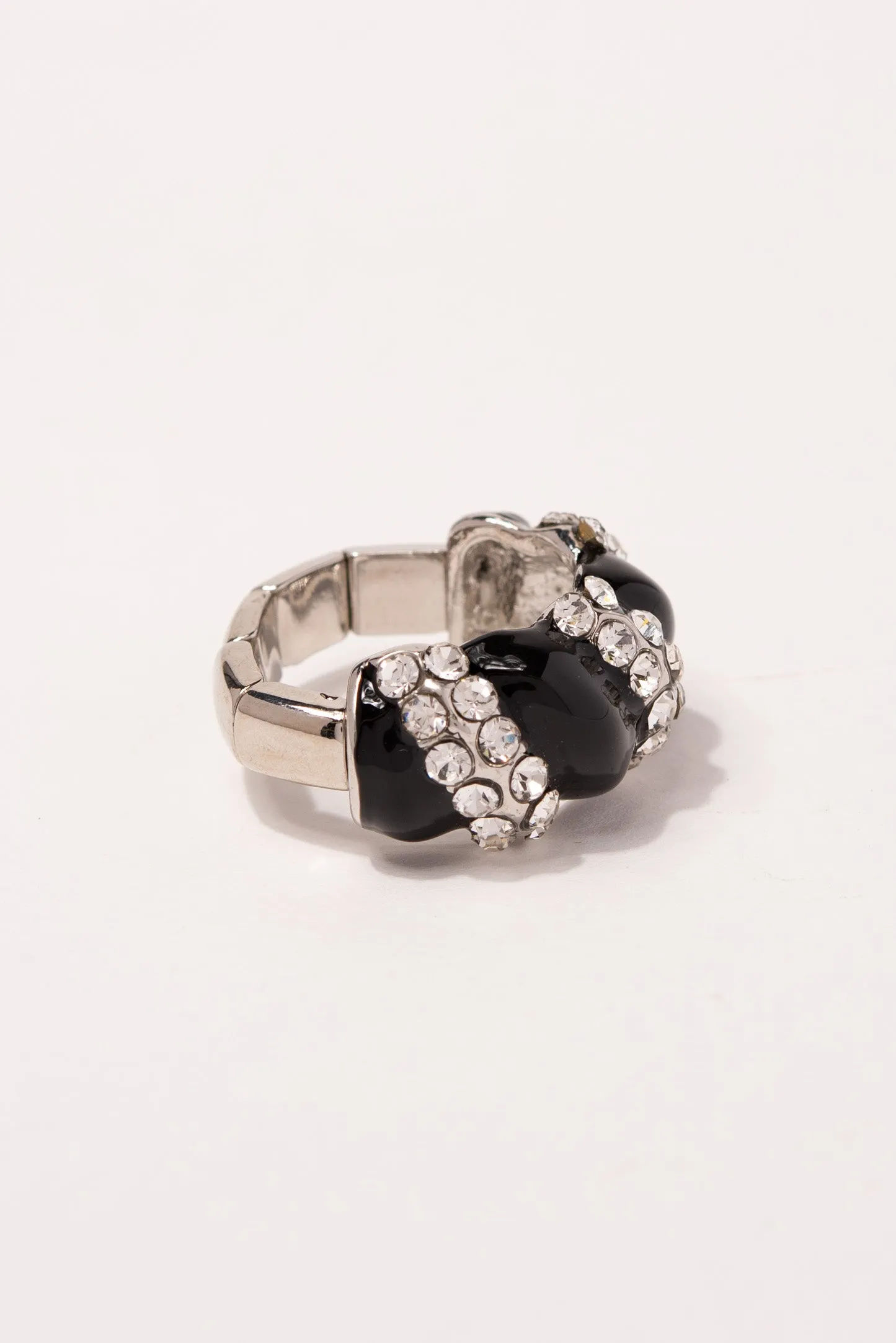 Leah Crystal Enamel Twist Band Stretch Ring - Black