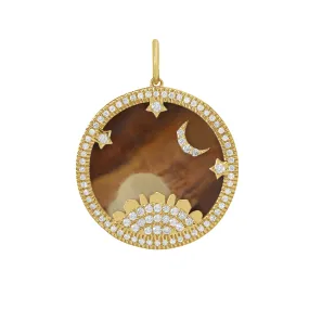 Lionheart - Starry Night - Brown Mother of Pearl Charm with Diamonds, Yellow Gold